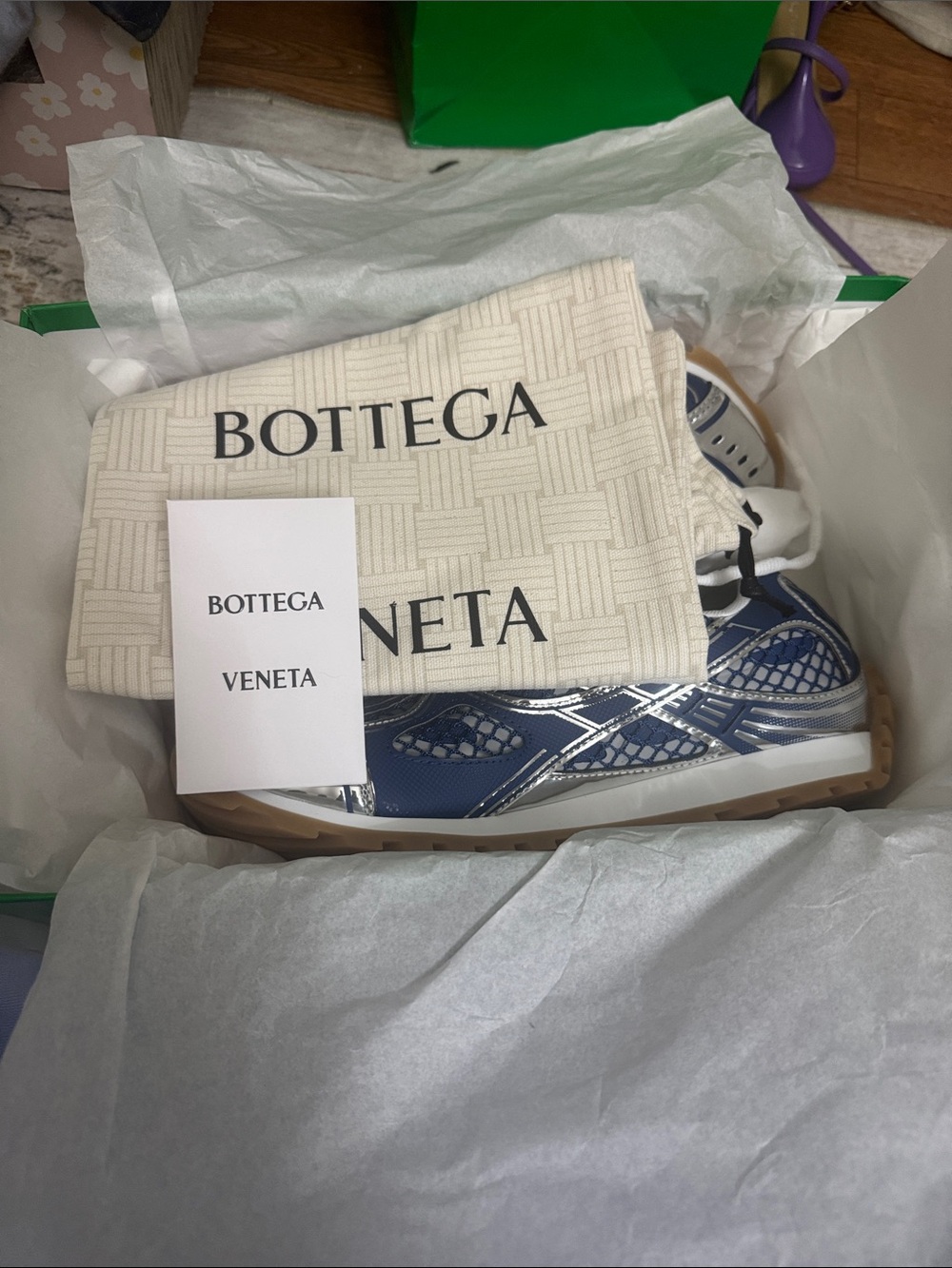 Bottega Veneta Navy & Silver Athletic Sneakers - Picture 4 of 6